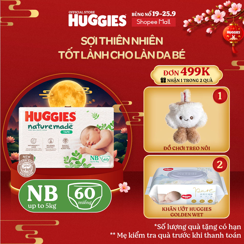 [KOL LIVE] Tã Dán Huggies Platinum Nature Made Size NB60/S82/M64/L54/XL44/XL36