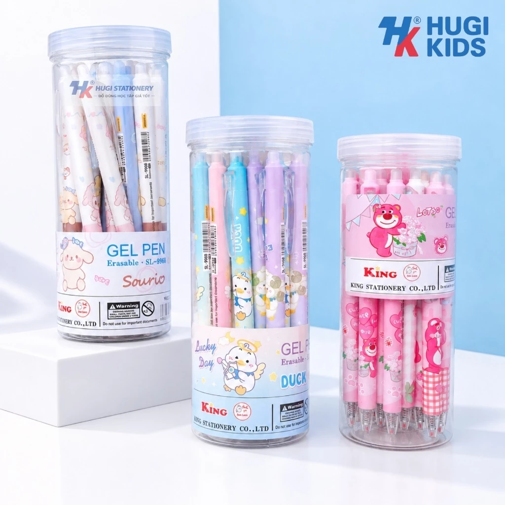Combo 12/20 Bút Gel Bấm Tẩy Xóa – Ngòi 0.5mm, Viết Êm, Xóa Sạch, Mẫu Dễ Thương
