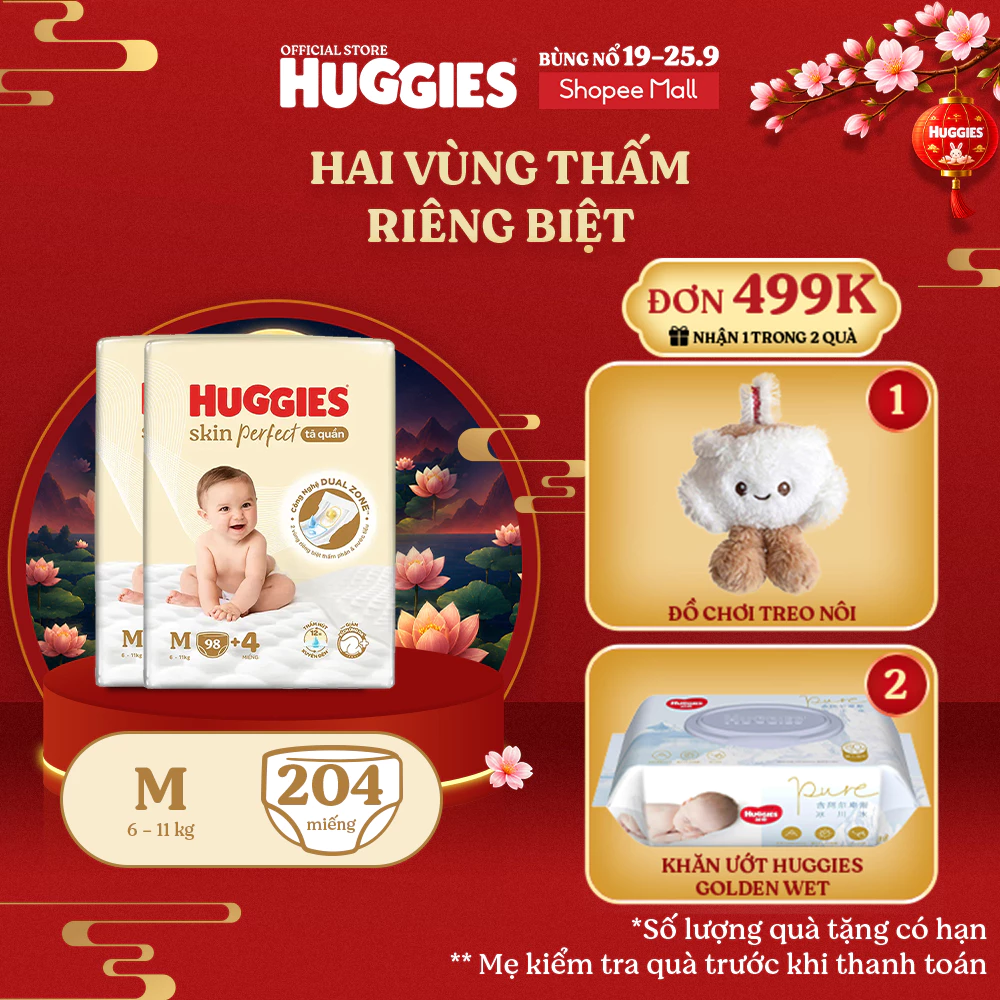 [KOL LIVE] Combo 2 Tã quần Huggies Skin Perfect Mega Jumbo M98+4/ L88+4/XL72+4/XXL64+4 với 2 vùng thấm giảm kích ứng da