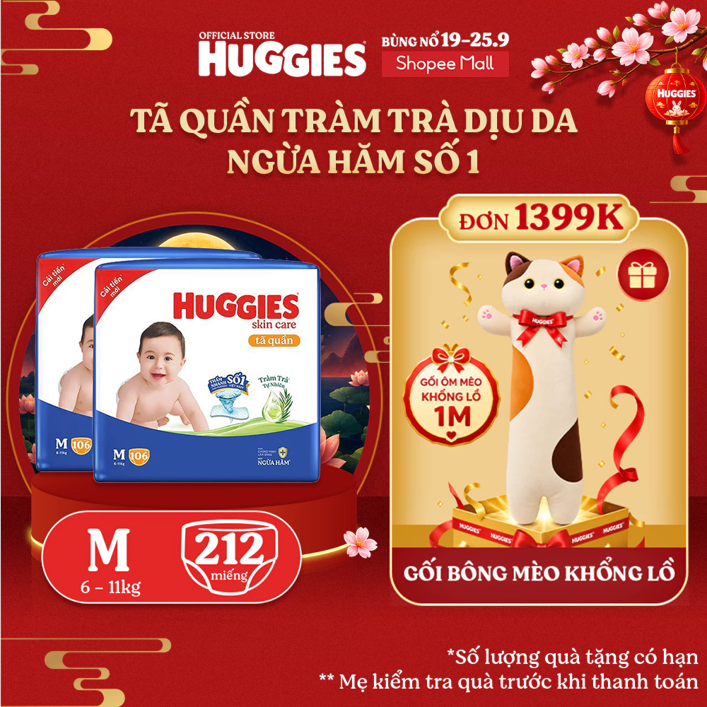 [KOL LIVE] Combo 2 Tã quần Huggies Skincare Mega Jumbo M106/L96+8/XL84+4/XXL76+4