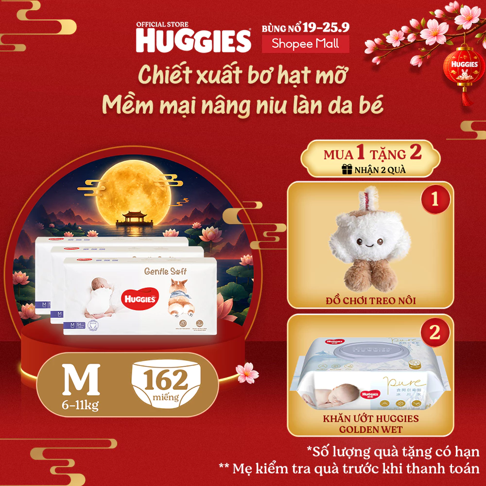 [KOL Live] Combo 3 Tã quần Huggies Gentle Soft - Corgi M54/L40/XL34/XXL22 miếng êm mềm nâng niu làn da bé