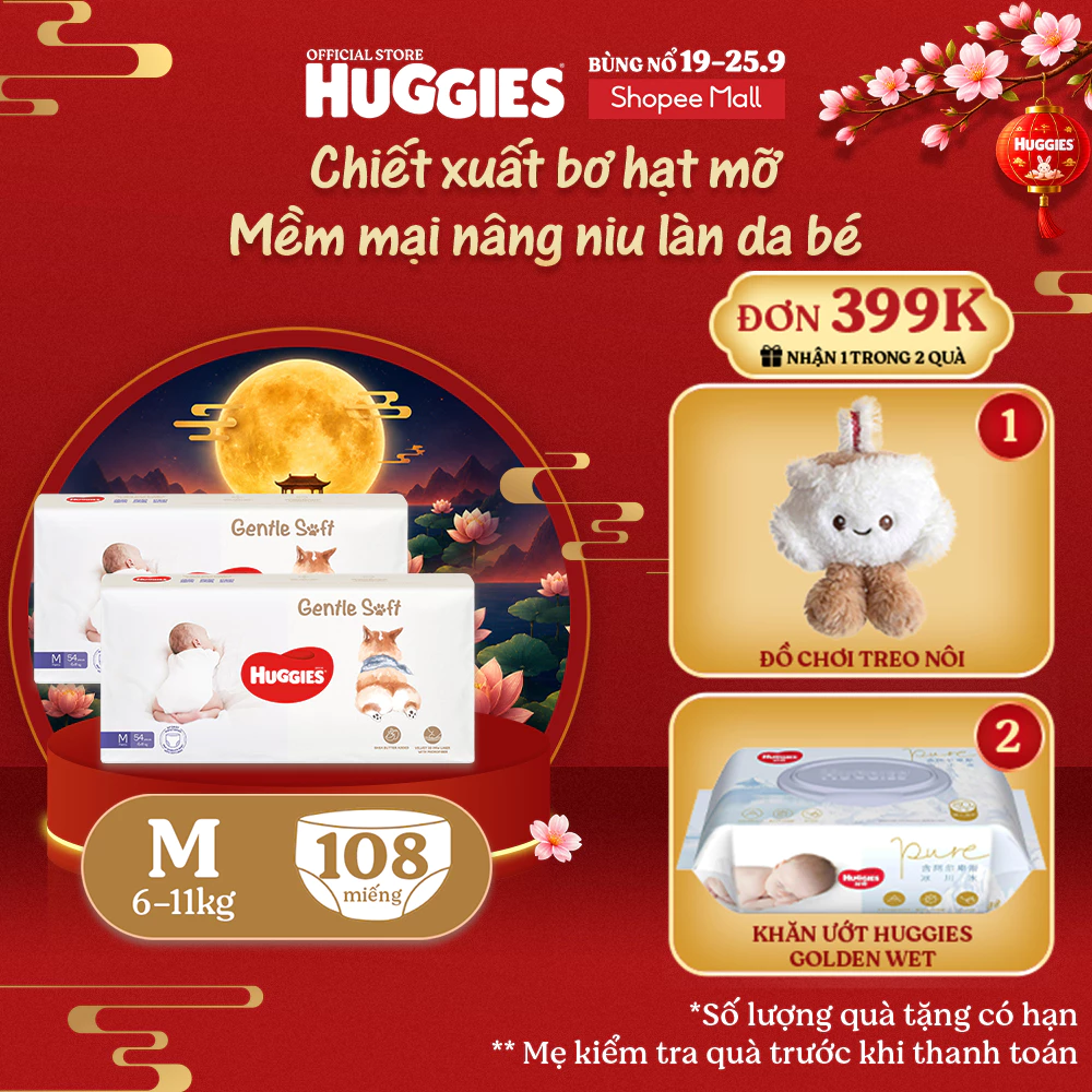Combo 2 Tã quần Huggies Gentle Soft - Corgi M54/L40/XL34/XXL22 miếng êm mềm chiết xuất bơ hạt mỡ