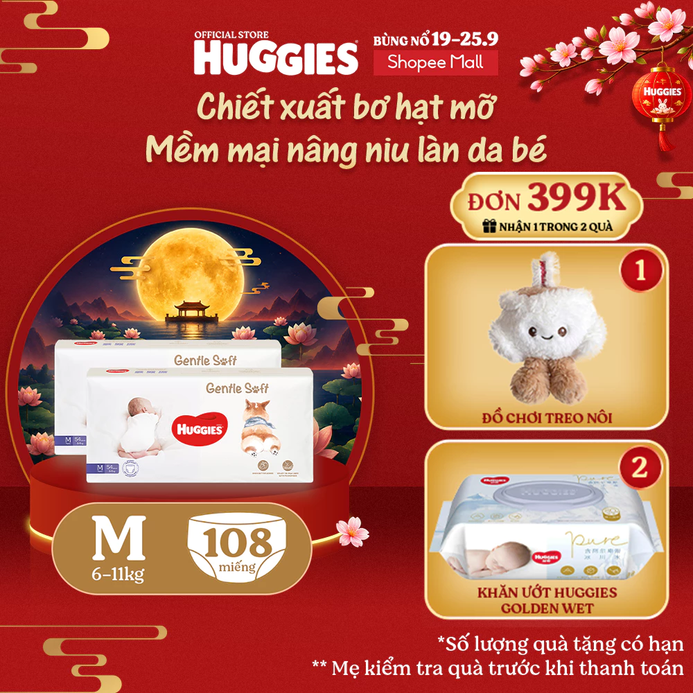 [KOL Live] Combo 2 Tã quần Huggies Gentle Soft - Corgi M54/L40/XL34/XXL22 miếng êm mềm chiết xuất bơ hạt mỡ