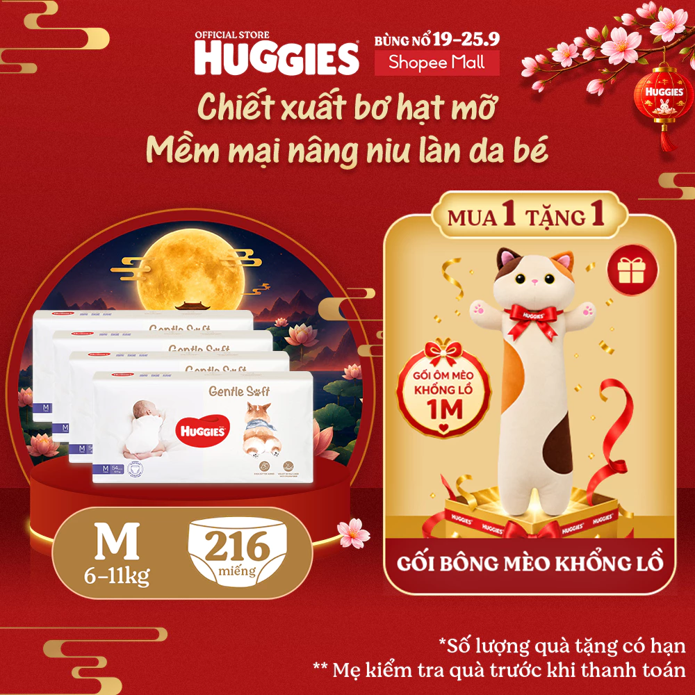 Combo 4 Tã quần Huggies Gentle Soft - Corgi M54/L40/XL34/XXL22 miếng êm mềm chiết xuất bơ hạt mỡ