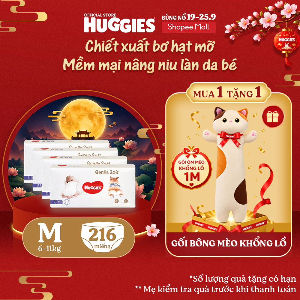 [KOL LIVE] Combo 4 Tã quần Huggies Gentle Soft - Corgi M54/L40/XL34/XXL22 miếng êm mềm nâng niu làn da bé