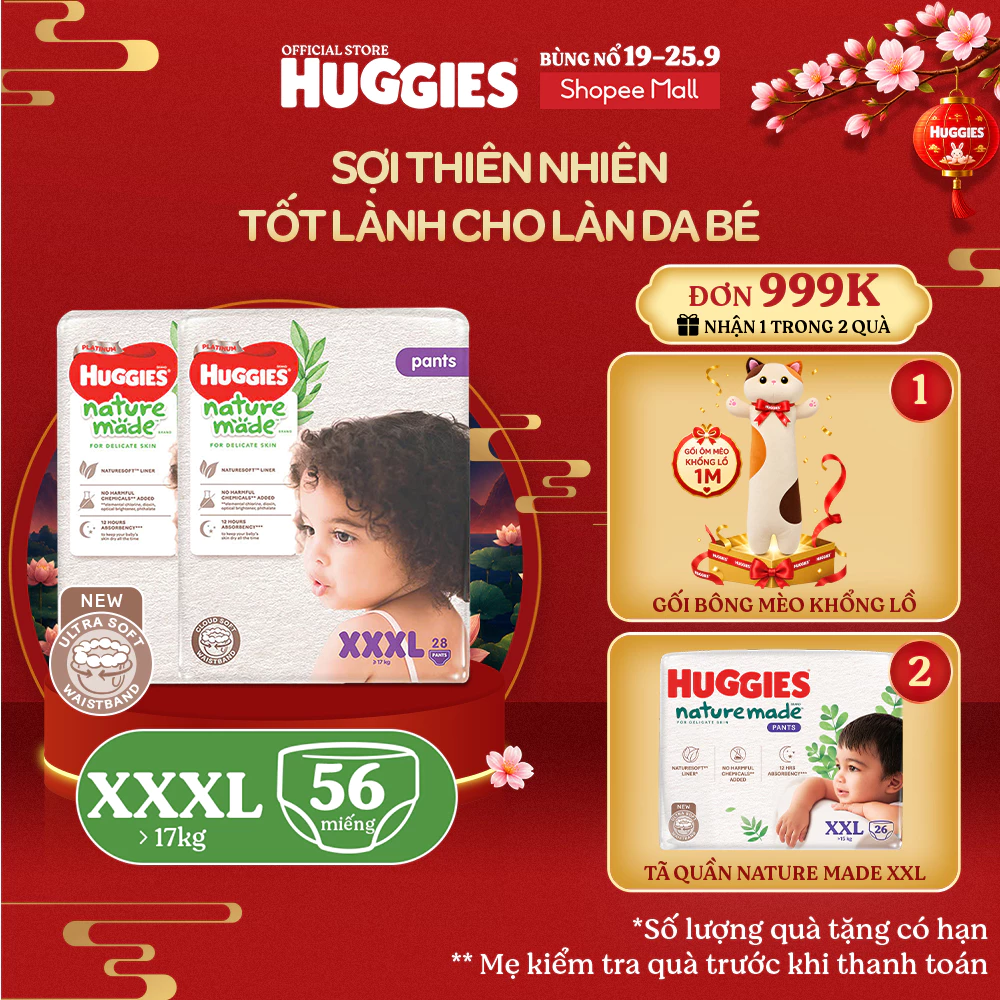 Combo 2 Tã Quần Huggies Platinum Nature Made XXXL28