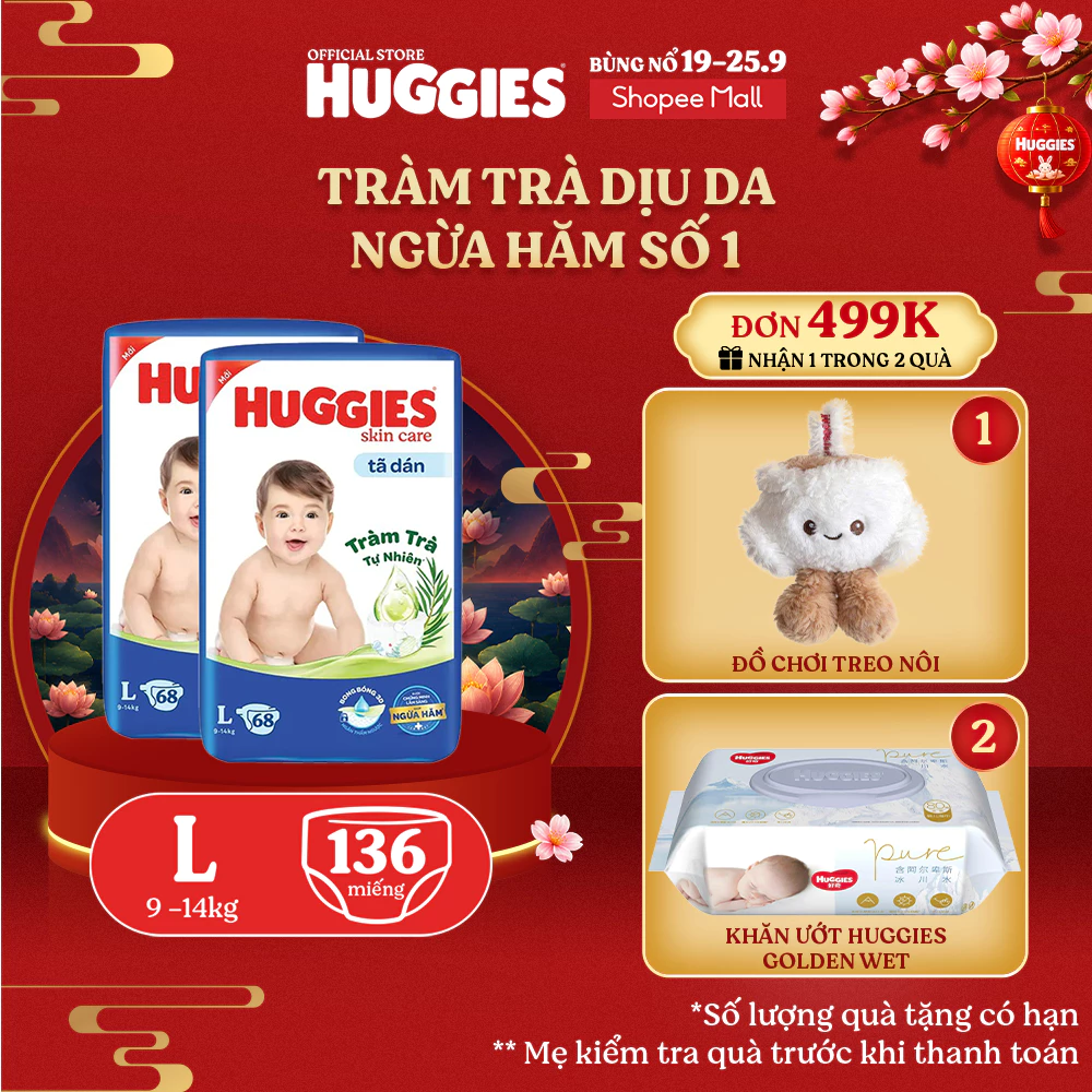 Combo 2 Tã dán Huggies Skincare Super Jumbo M76+6/ L68/ XL60/ XXL54