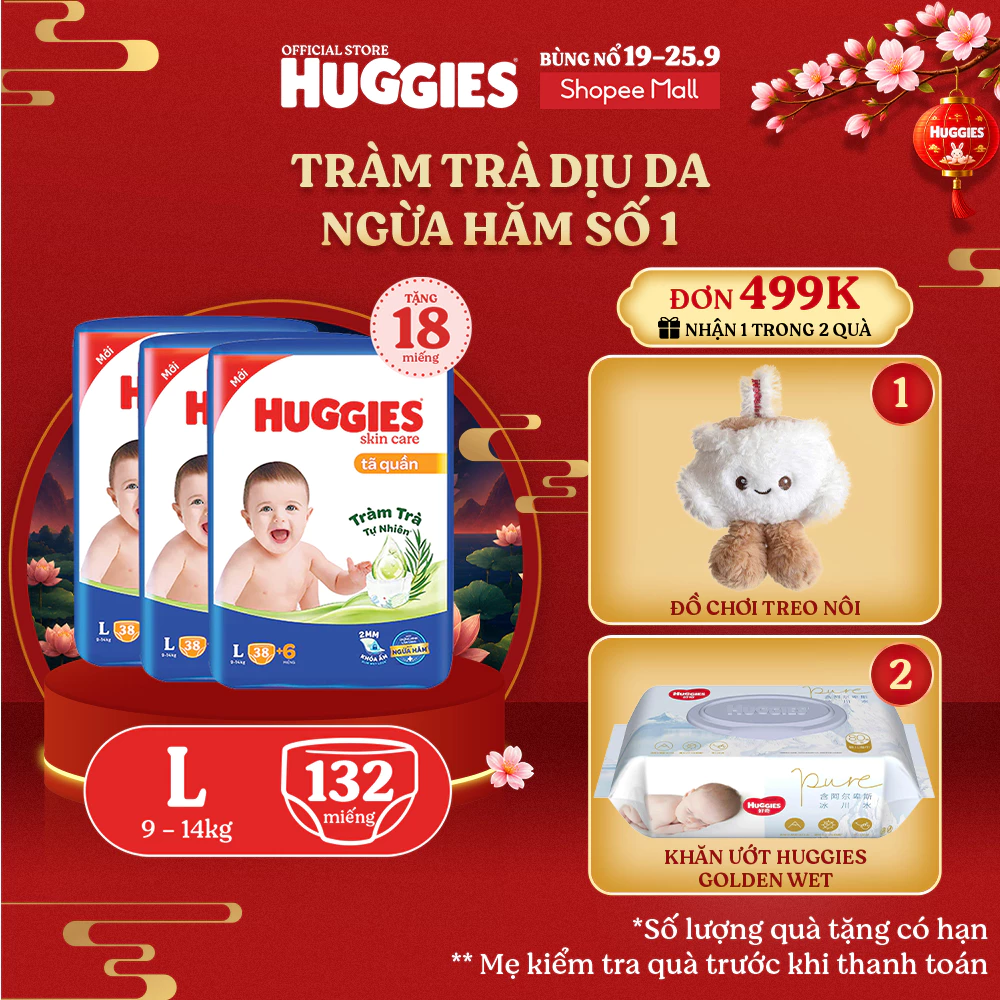 Combo 3 Tã quần Huggies Skincare Jumbo M42/L38/XL32/XXL28/XXXL22+6