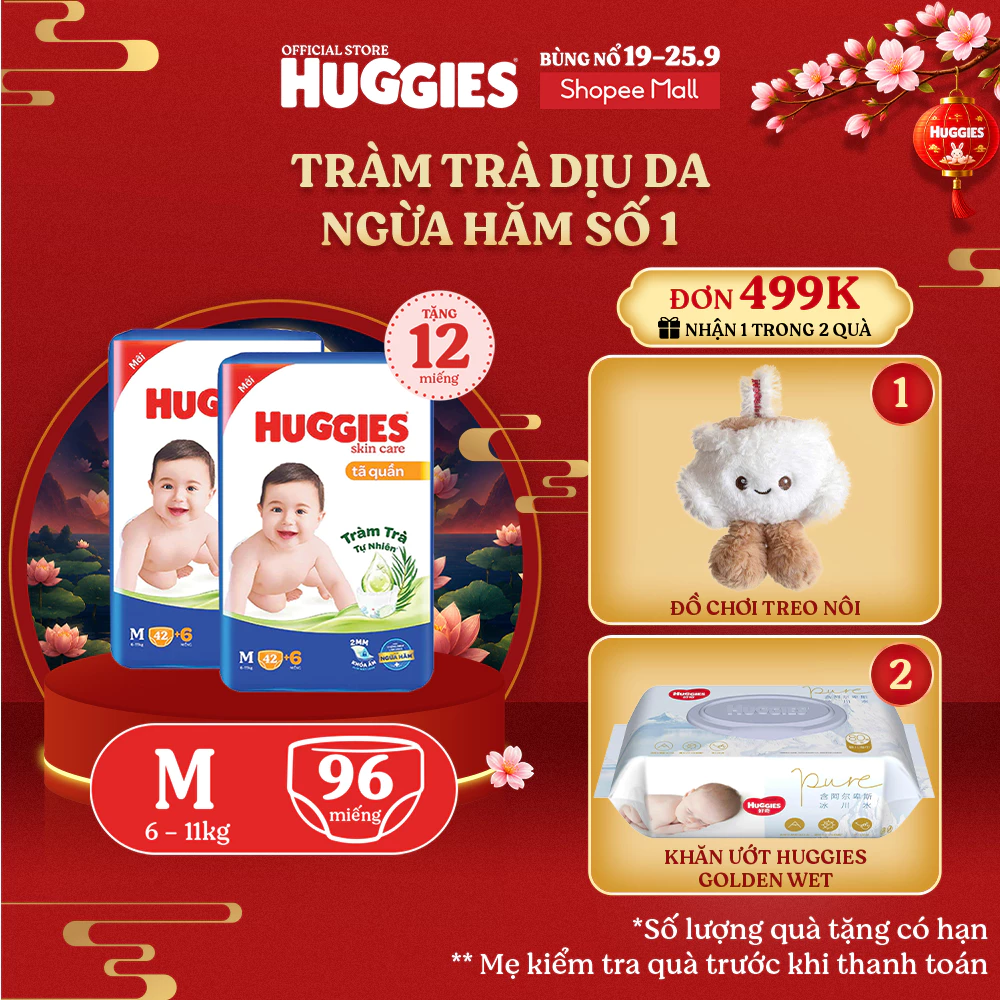 Combo 2 Tã quần Huggies Skincare Jumbo M42/L38/XL32/XXL28/XXXL22+6