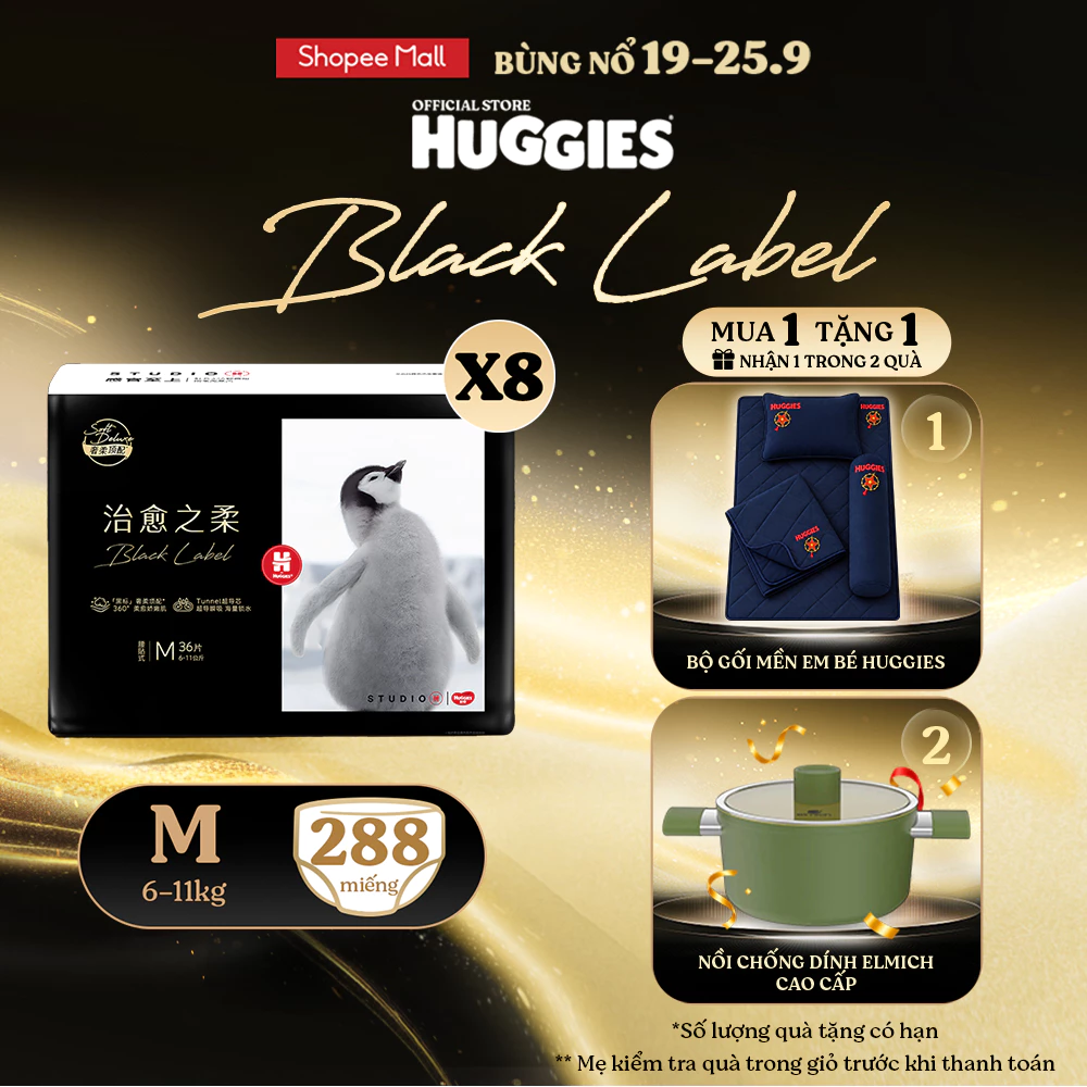 Combo 8 Tã dán/quần Huggies Black Label size M36/L32/XL28/XXL24