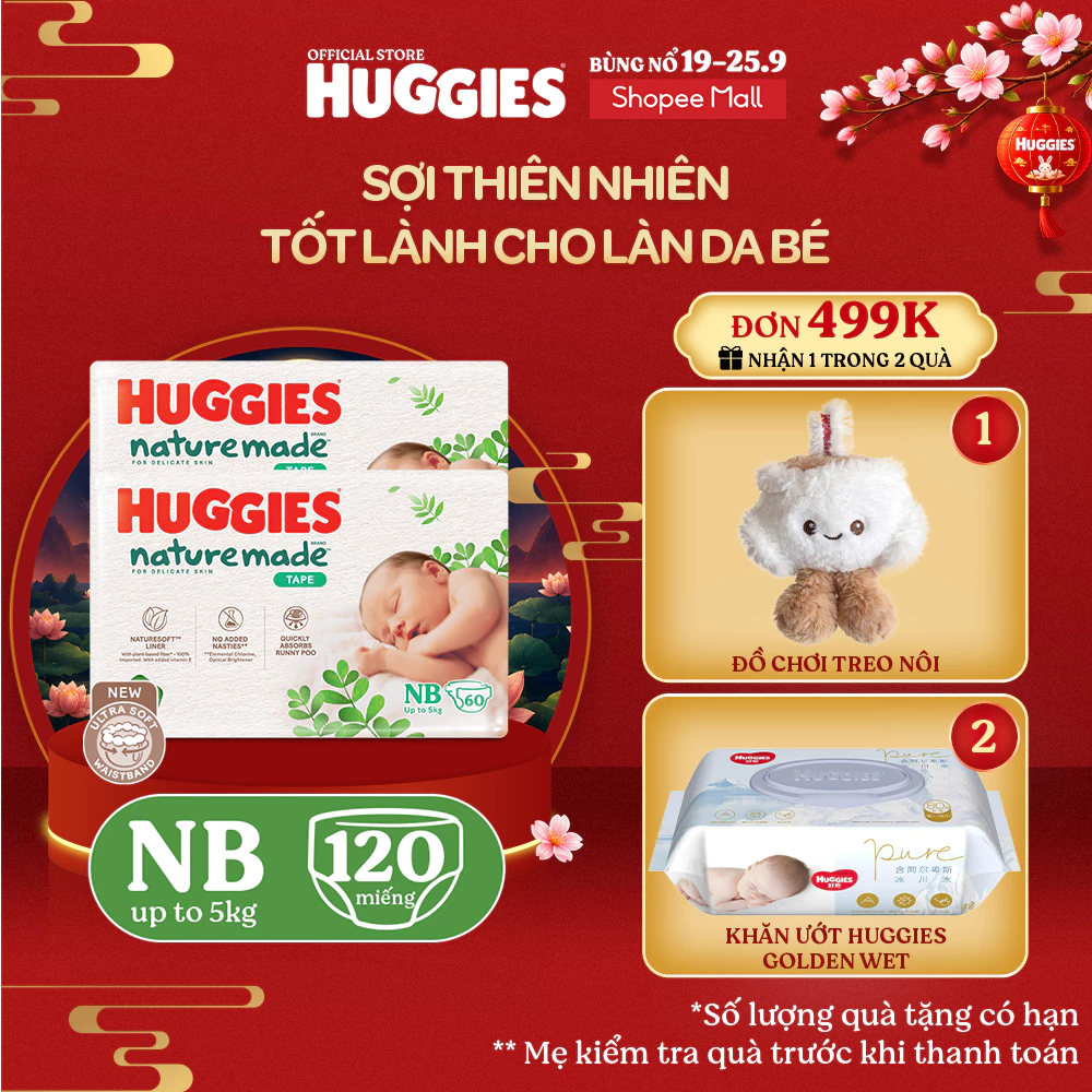 [KOL Live] Combo 2 Tã Dán Huggies Platinum Nature Made Size NB60/S82/M64/L54/XL44/XL36