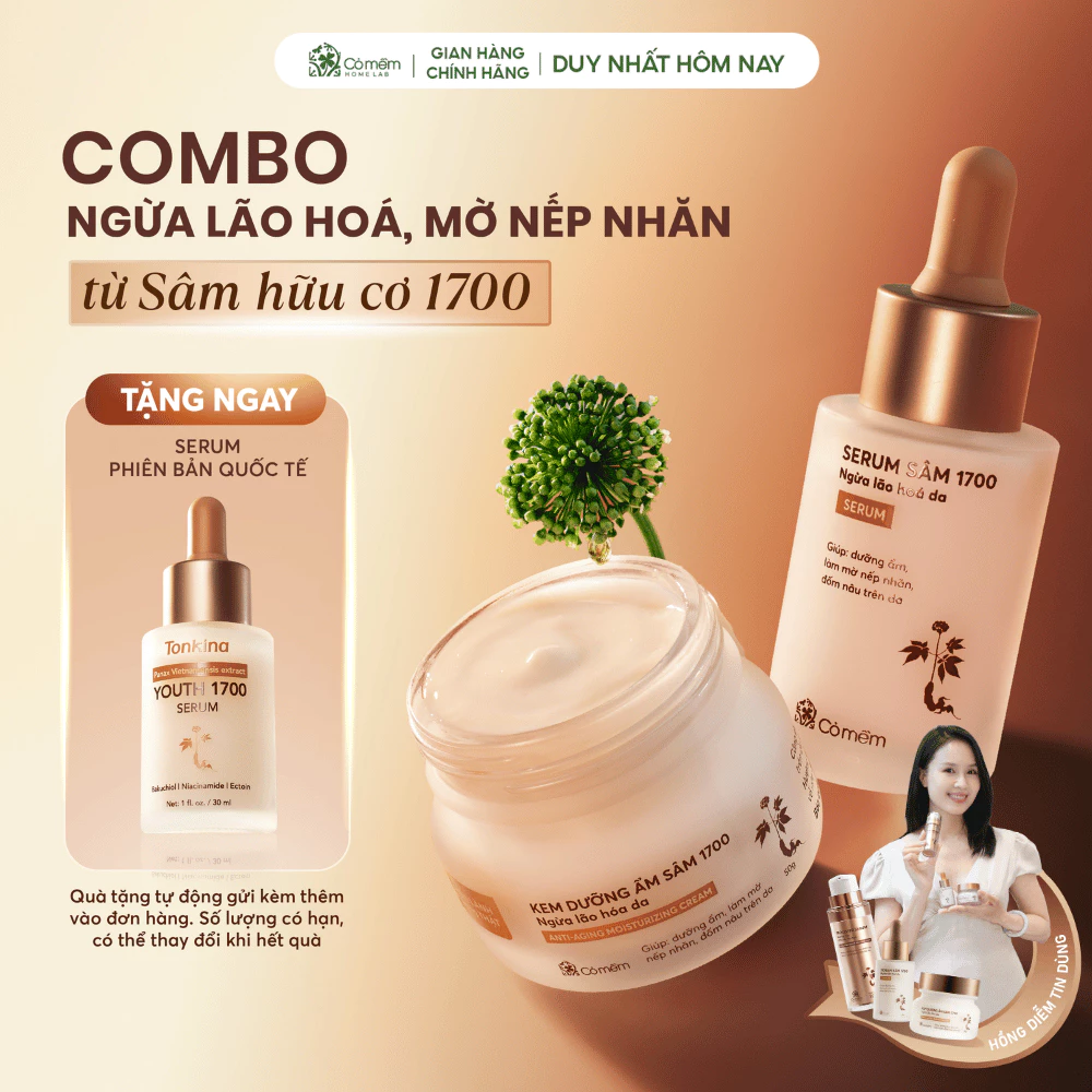 Combo 2 Bước Chuyên Sâu Sâm 1700 Cấp Ẩm Ngừa Lão Hoá Làm Mờ Đốm Nâu Nếp Nhăn Da Cỏ Mềm
