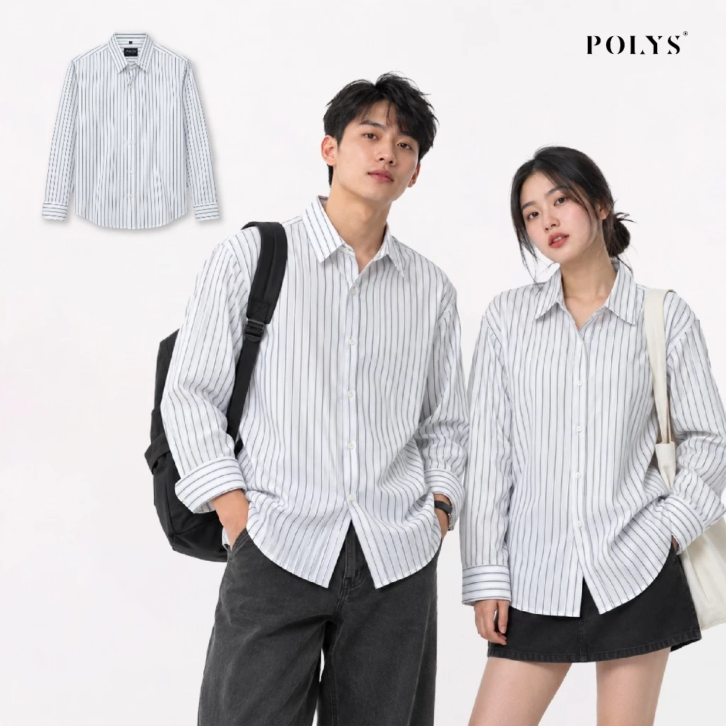 Áo Sơ Mi Nam Dài Tay Kẻ Sọc, Áo Sơ Mi Nam POLYS Vải Linen Sọc, Áo Sơ Mi Mono Stripe Dài Tay