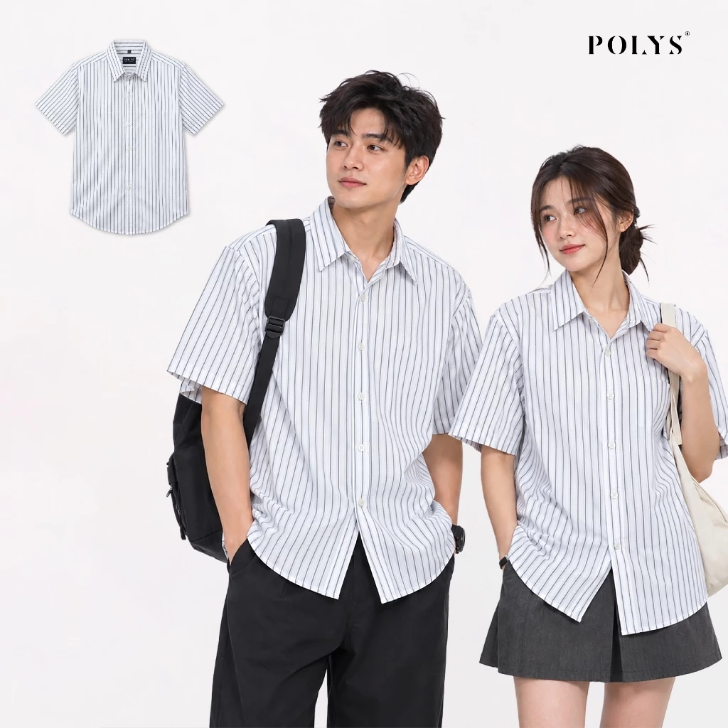 Áo Sơ Mi Nam Dài Tay Kẻ Sọc, Áo Sơ Mi Nam POLYS Vải Linen Sọc, Áo Sơ Mi Mono Stripe Ngắn Tay