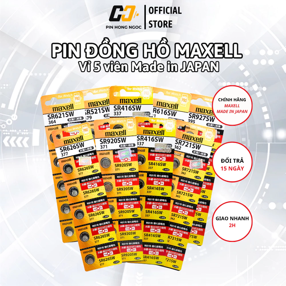Vỉ 5 Viên Pin Đồng Hồ Đeo Tay Maxell SR626 / SR621 / SR920 / SR616 / SR521 / SR726 / SR716 / SR721 / SR927 / SR516