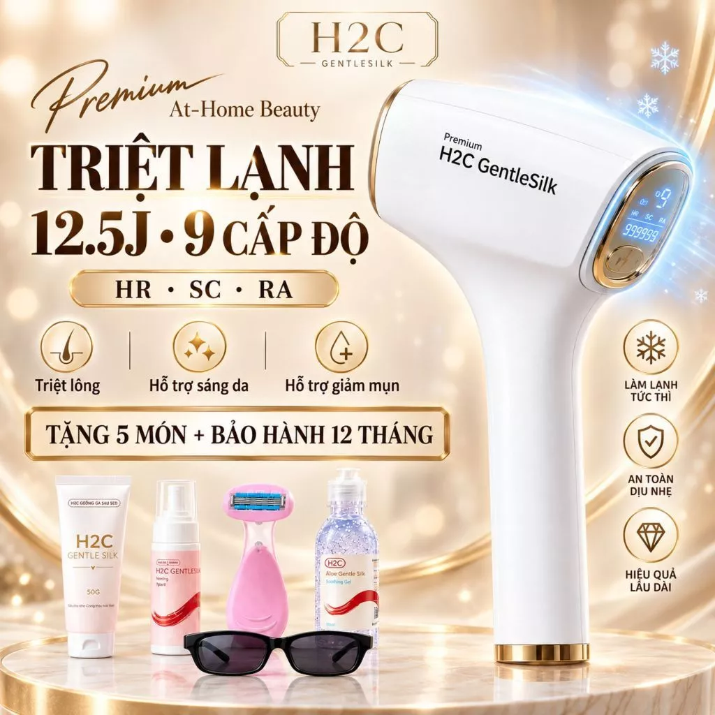 Máy triệt lông lạnh mini cao cấp 9 cấp độ công nghệ IPL đèn thạch anh H2C Gentlesilk phiên bản cao cấp nhất mức độ S