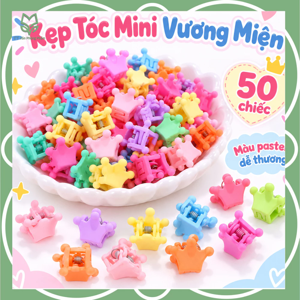 Set 50 Kẹp Tóc Mini Hình Vương Miện Nhiều Màu, Kẹp Tóc Nhỏ Xinh Cho Bé Và Bạn Nữ