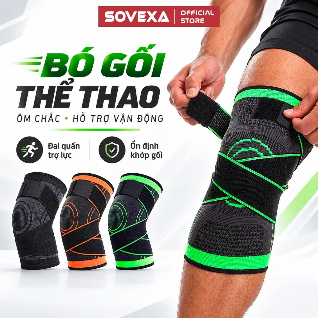Bó Gối Thể Thao Sovexa Có Đai Trợ Lực Bảo Vệ Đầu Gối Nam Nữ Chạy Bộ Tập Gym Bóng Đá Cầu Lông