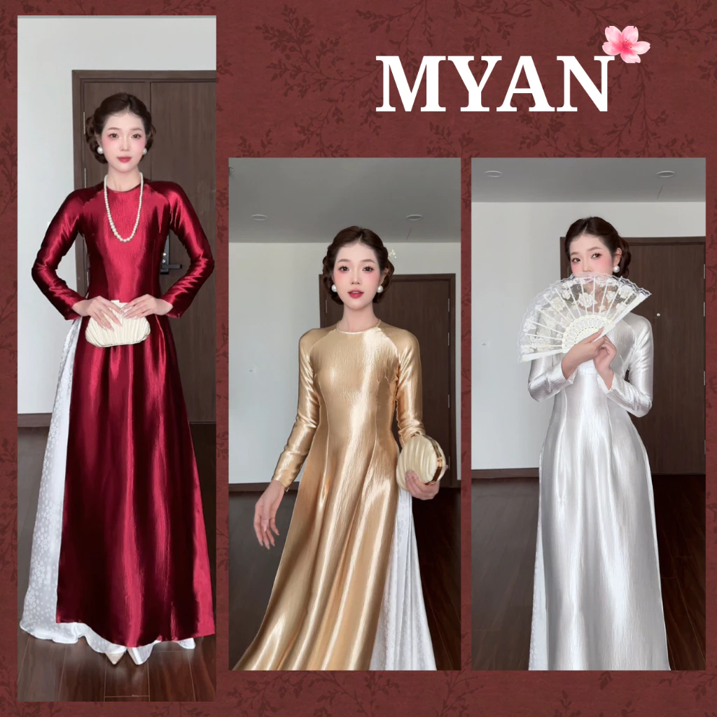 Áo dài Tết Ý LAN, áo dài truyền thống chiết eo tôn dáng, vải lụa cao cấp sang trọng thanh lịch- Áo Dài Mỹ AN