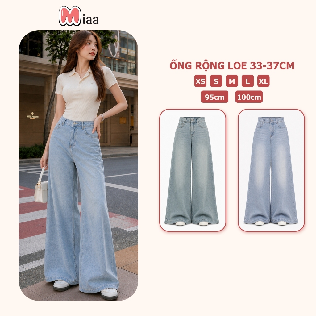 Quần Jean Ống Rộng Suông Loe 33-37cm MIAA Cạp Cao Siêu Tôn Dáng , Quần Bò Ống…