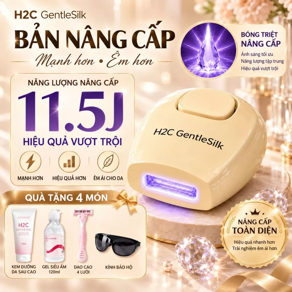 Máy triệt lông H2C GentleSilk 11.5J – Bóng thạch anh nâng cấp giọt pha lê – 1 triệu xung – Bản cấu hình cao