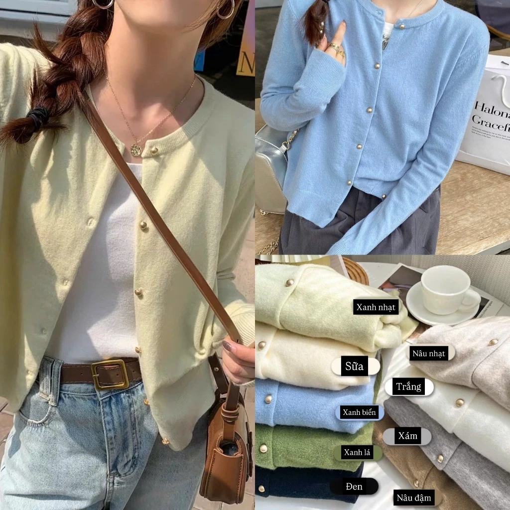 Áo cardigan dáng vừa phối khuy cài chất len mịn màu cơ bản thu đông - TikTik