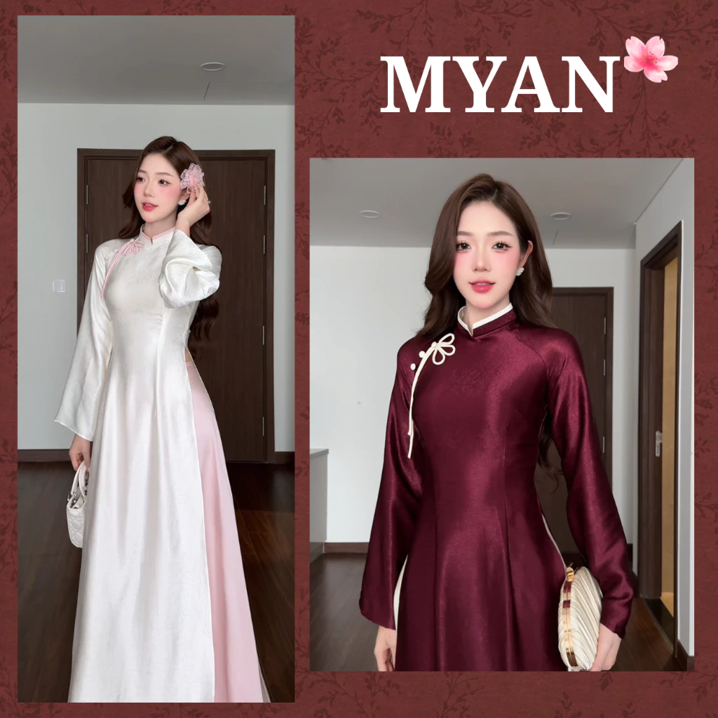 [SVIP]Áo dài BÁCH HOA, dáng chiết eo truyền thống tay loe, lụa titan tráng gương thanh lịch - AD Mỹ An