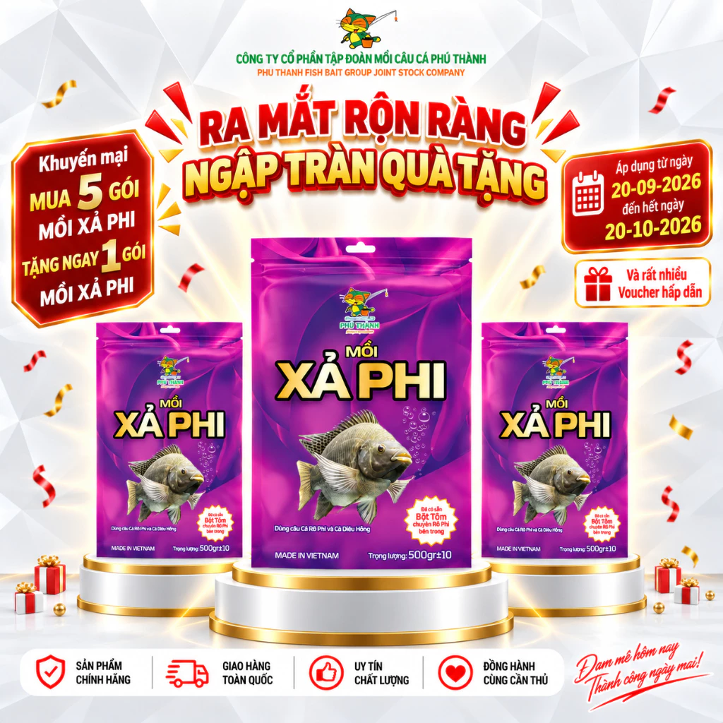 MỒI XẢ PHI - KHUYẾN MẠI MUA 5 TẶNG 1 ( TỪ 20/09/2026 - 20/10/2026) dùng cho câu cá rô phi và cá diêu hồng