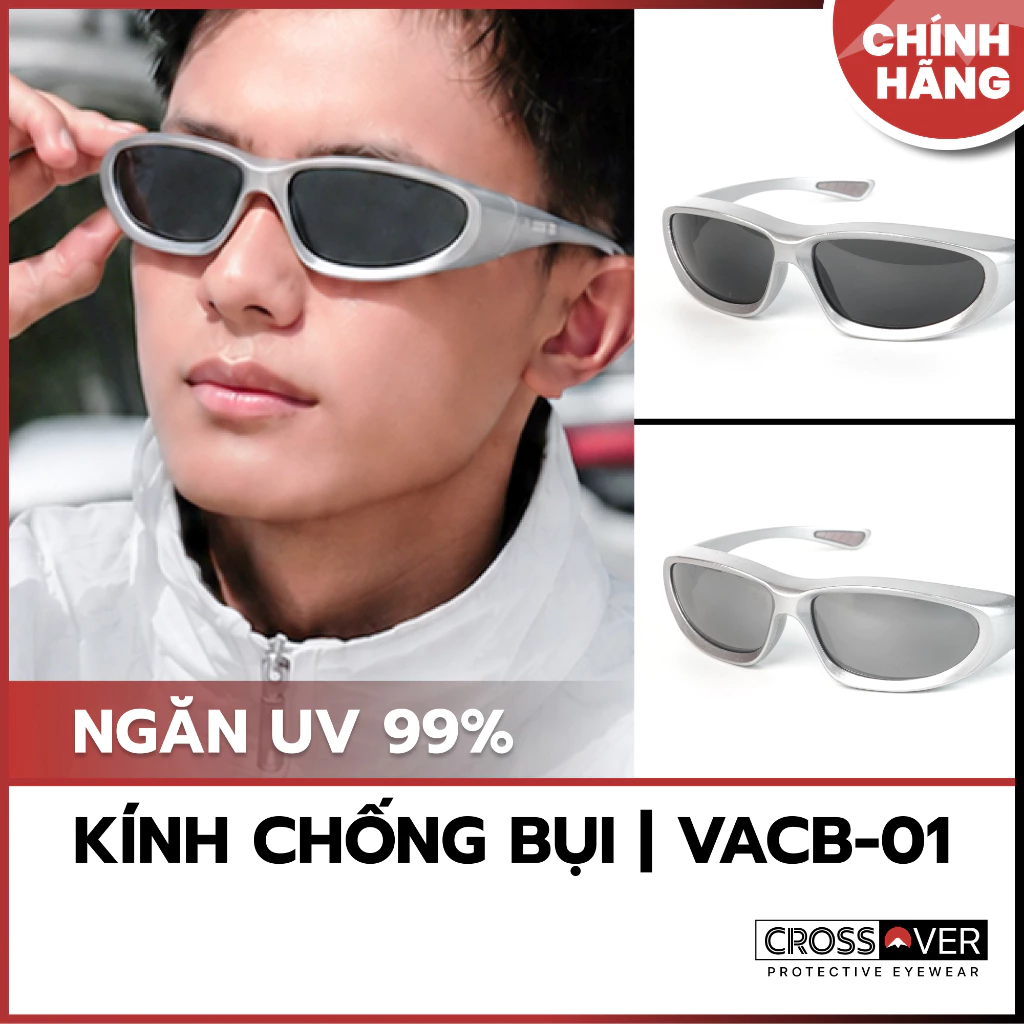 Kính Chống Bụi CROSSOVER VACB-01 Nam Nữ Thời Trang, Kính Đi Nắng UV400, Bảo Vệ Mắt, Thiết Kế Ôm Mặt Công Thái Học