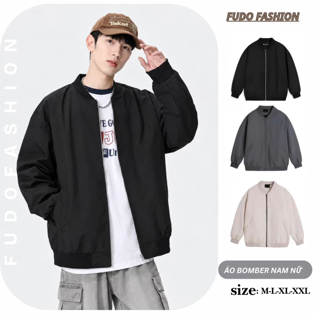 Aó khoác bomber dù hai lớp nam nữ FUDO.FASHION Chất Gió Kaki Cao Cấp Kéo Khóa Style Hàn Quốc