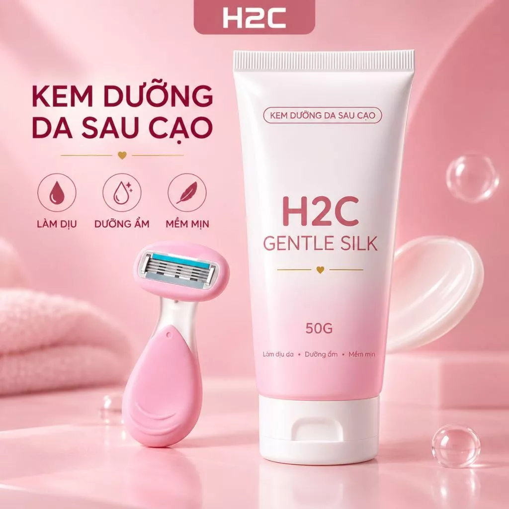 Dao cạo lông, Kem dưỡng vùng kín, sau cạo H2C GentleSilk, Làm diu da, dưỡng ẩm tức thì ( có che tên)