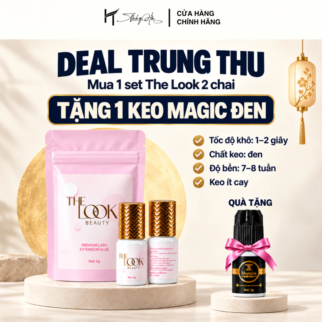 Keo nối mi khô nhanh THE LOOK BEAUTY,  khô 1-2s, bền 7- 8 tuần chân keo dẻo, kháng nước, kháng dầu