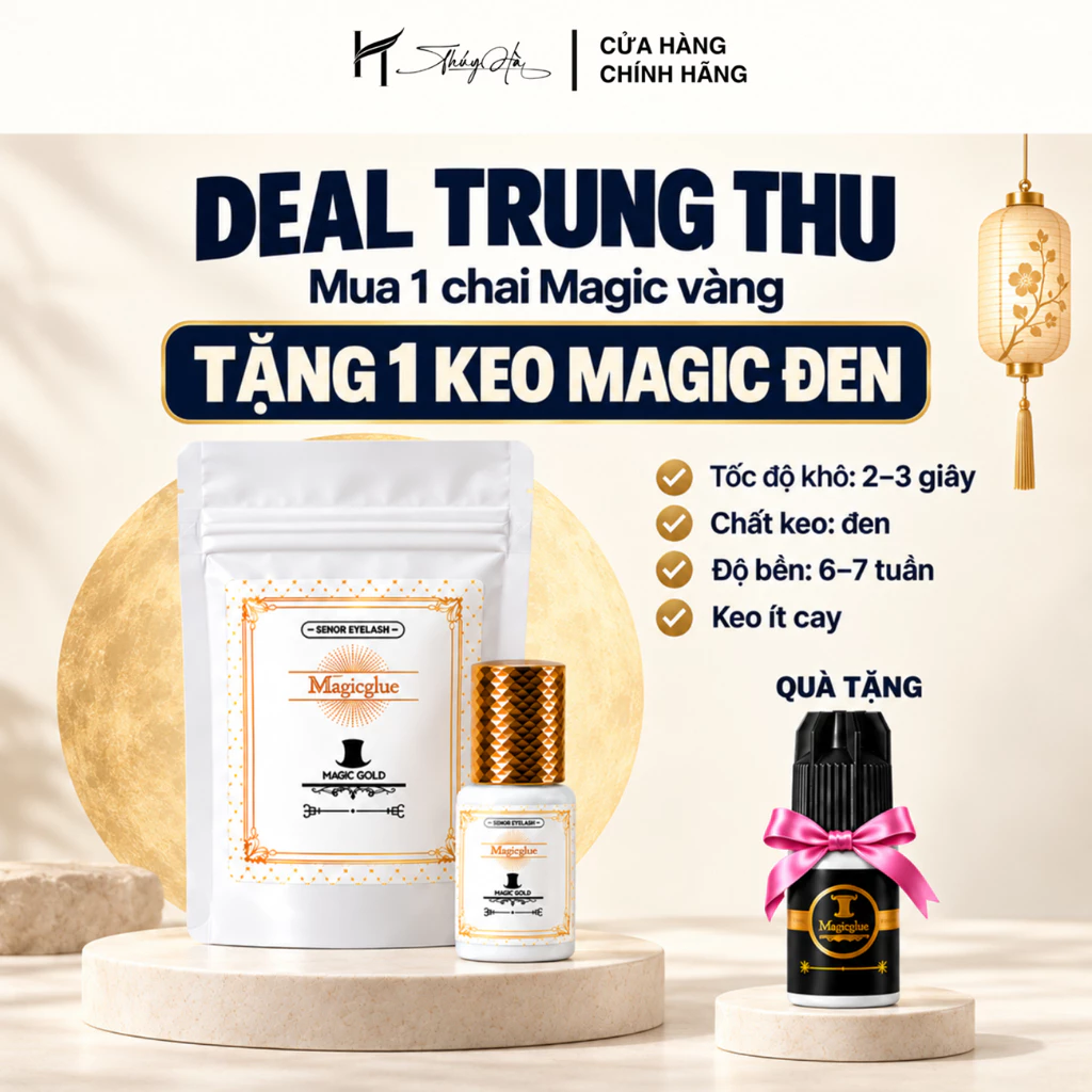 Keo nối mi Magic Vàng, khô 2-3s, bền 7-8 tuần, ít cay, chân keo dẻo, kháng dầu kháng nước Magic glue