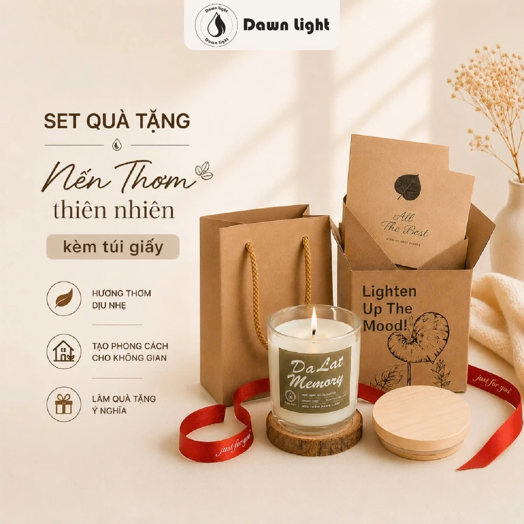 Nến Thơm Cao Cấp Quà Tặng Dawn Light Thư Giãn Dễ Ngủ An Toàn Không Khói Decor Phòng Quà Sinh Nhât, Phụ nữ VN 20/10 SNTH2