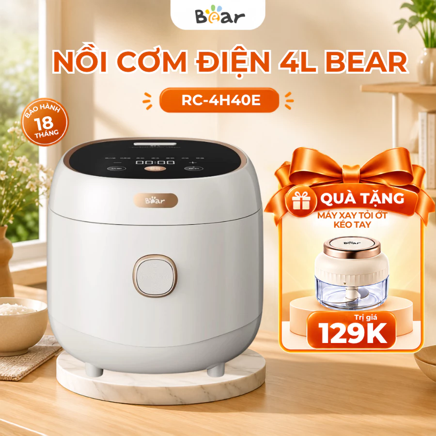 [TẶNG MÁY XAY TỎI ỚT]Nồi Cơm Điện Đa Năng Bear RC-4H40E,4L,Nồi 5 Lớp Chống Dính,2-5 Người Ăn,Hẹn giờ
