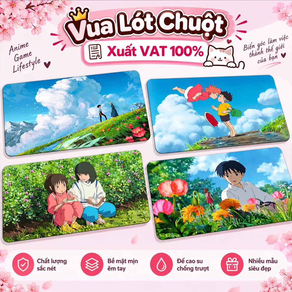Lót chuột, pad chuột Ghibli dễ thương, DESKMAT, mouse pad Anime chống trượt, di chuột cực êm