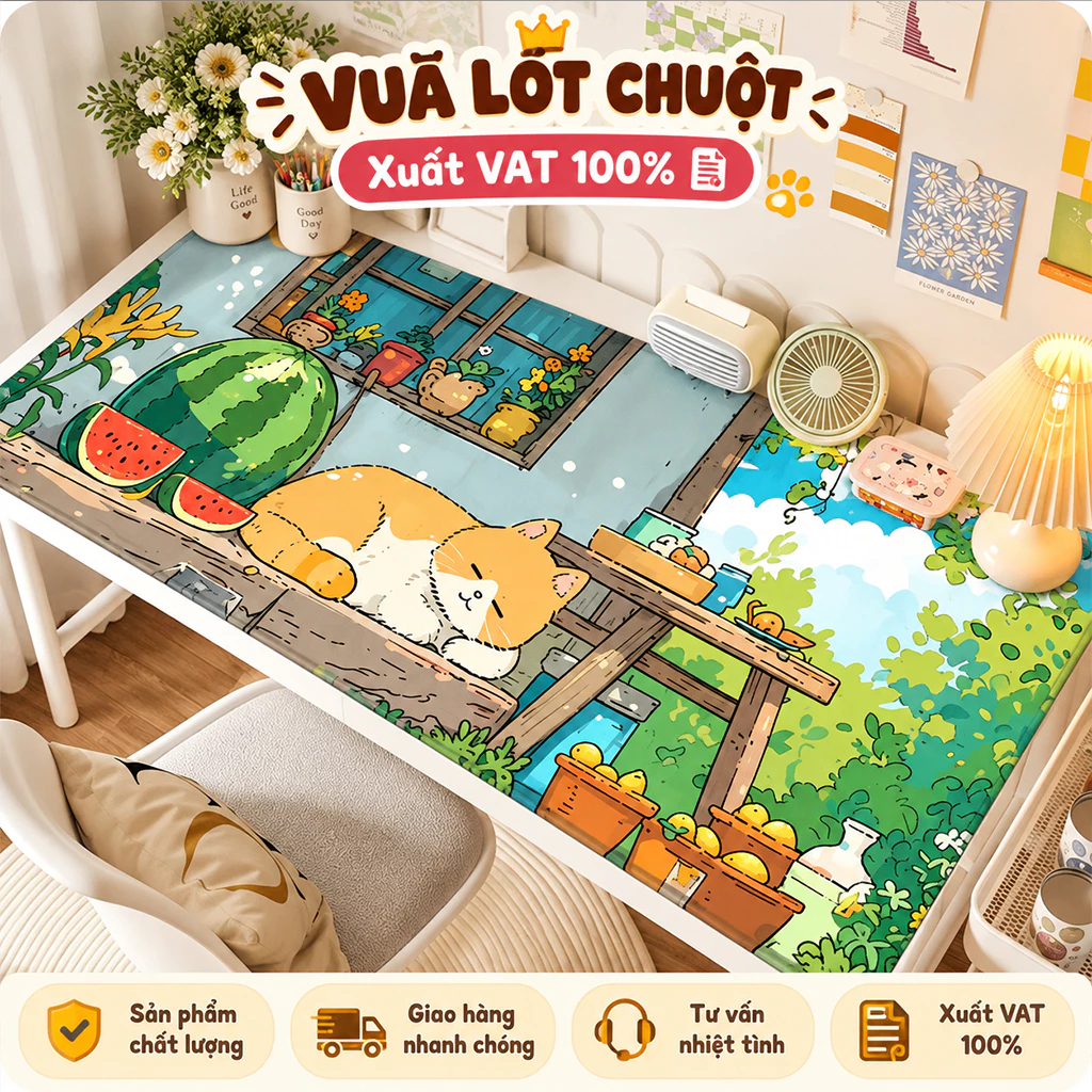 Lót Chuột, Pad Chuột Mèo Chill Phong Cách Mùa Hè Vua Lót Chuột Deskmat Cỡ Lớn Di Chuột Êm