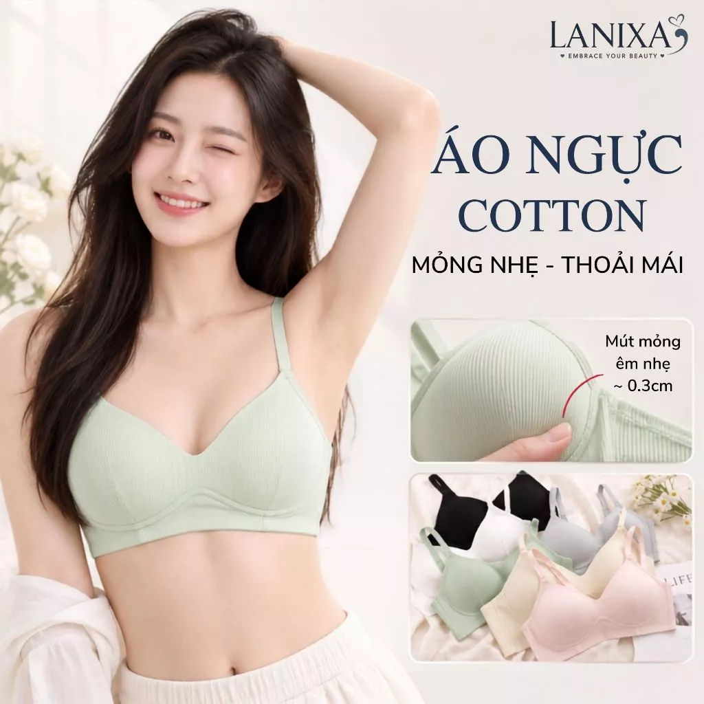 Áo ngực nữ không gọng mềm mại thoáng mát, áo lót nữ cotton đệm mút mỏng ôm ngực gợi cảm LANIXA A409