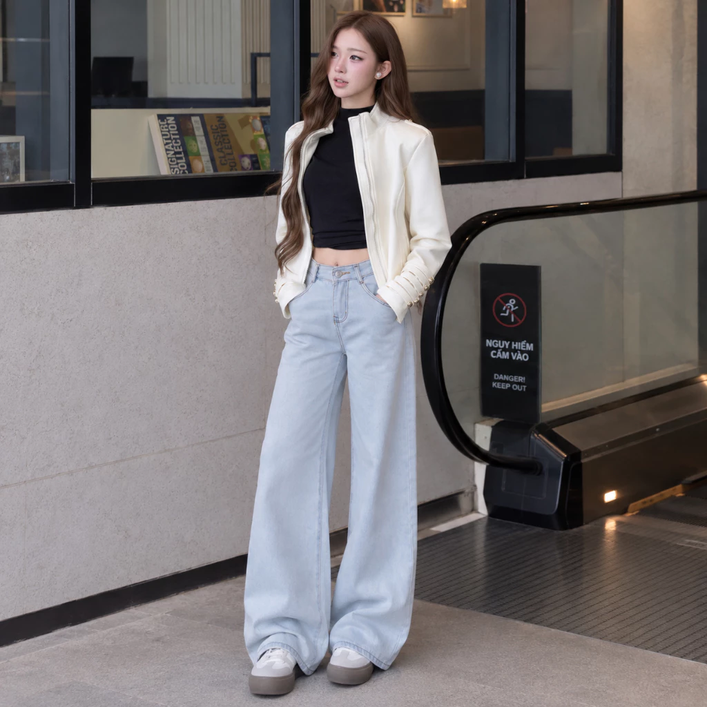 [DEAL HÀNG MỚI] Quần Jean Nữ Ống Rộng Suông 28cm - Màu Xanh Trắng - Dài 95cm và 100cm size từ XS-XL- Mã ONG28
