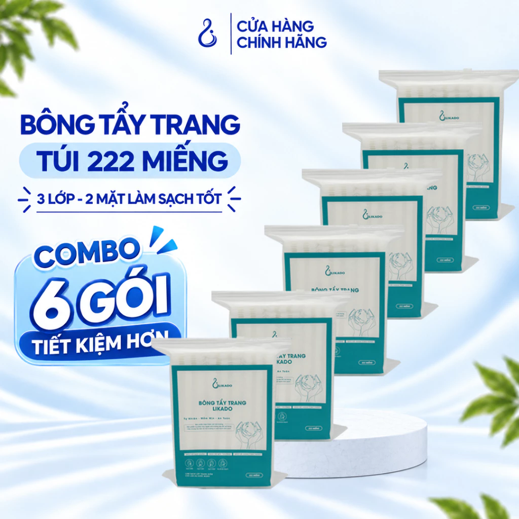 Bông tẩy trang 222 miếng Likado chất liệu Cotton ( COMBO 6 GÓI)