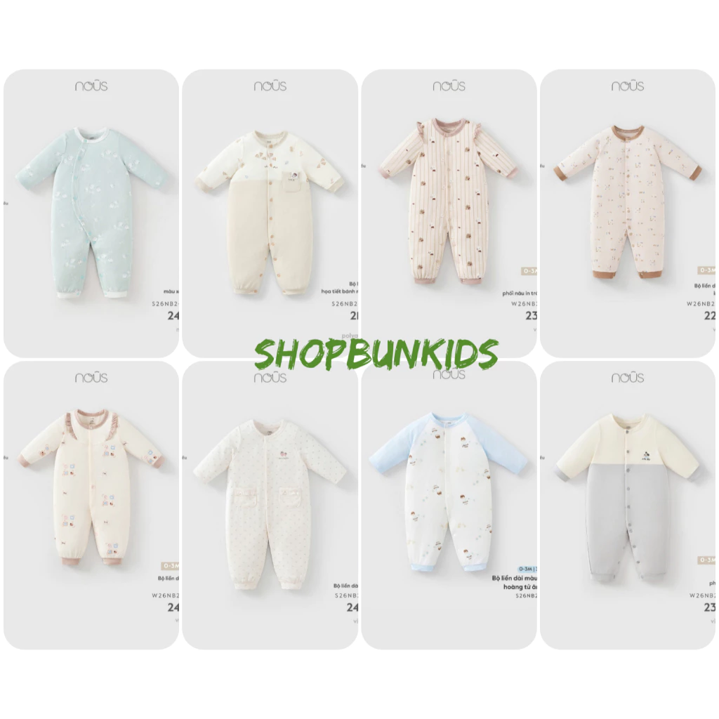 Nous 0 - 12M Baby Bộ Body dài vải petit mềm mịn sơ sinh [ Chính hãng ] Bộ liền thân không tất sơ sinh