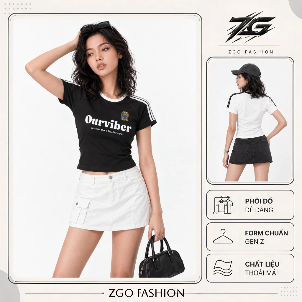 Áo thun baby tee ZGO tay ngắn cổ tròn hotrend in hình chất vải cotton co giãn 2 chiều AZG31