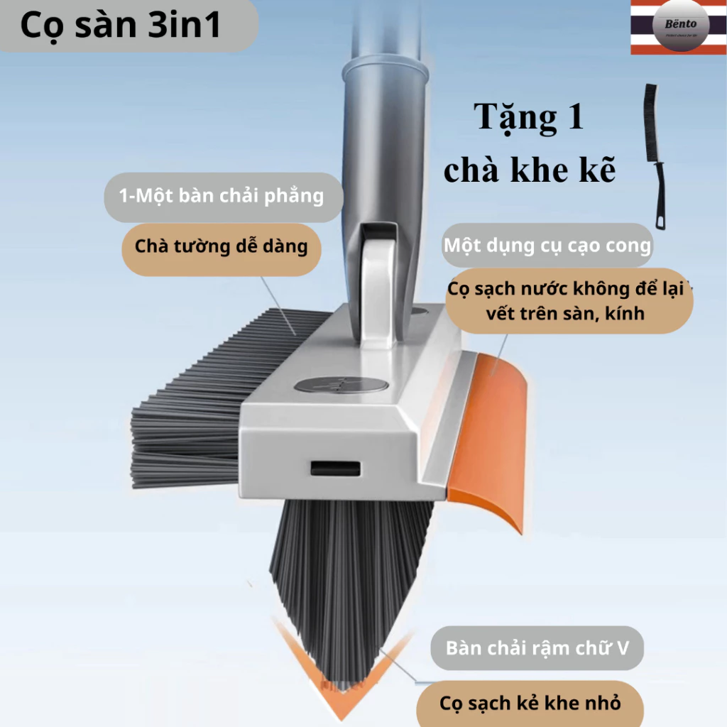 Bentomop - Cọ Sàn 3IN1 Thông Minh Chà Sàn & Gạt Nước Siêu Tiện Lợi Cho Nhà Tắm- Tặng 1 chà khe kẽ trog T9 và T10- CS cam