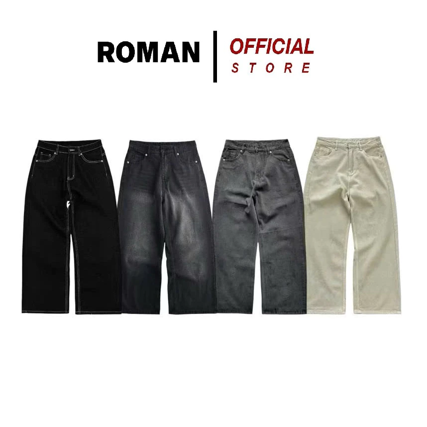 Quần jean ống rộng nam nữ wash smoke grey chất bò cao cấp ROMAN QJ02