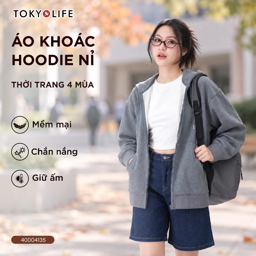 Áo Khoác Hoodie Zip Form Unisex Vải Nỉ Chân Cua Dày Dặn Thoáng Mát 40004135 - TOKYOLIFE