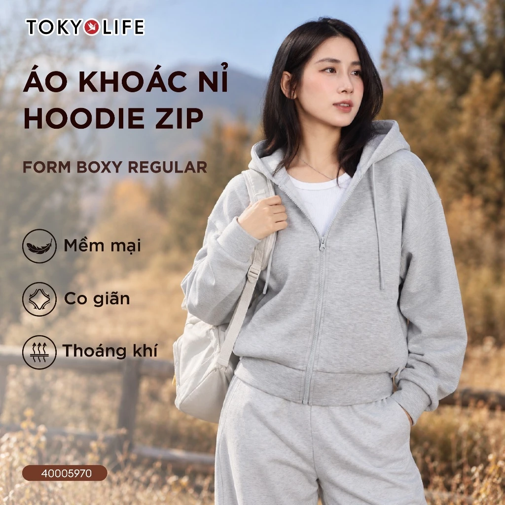 Áo Khoác Nỉ Hoodie Zip Nữ Form Boxy Regular Fit Vải Cotton Mềm Mại Thoáng Mát 40005970 - TOKYOLIFE
