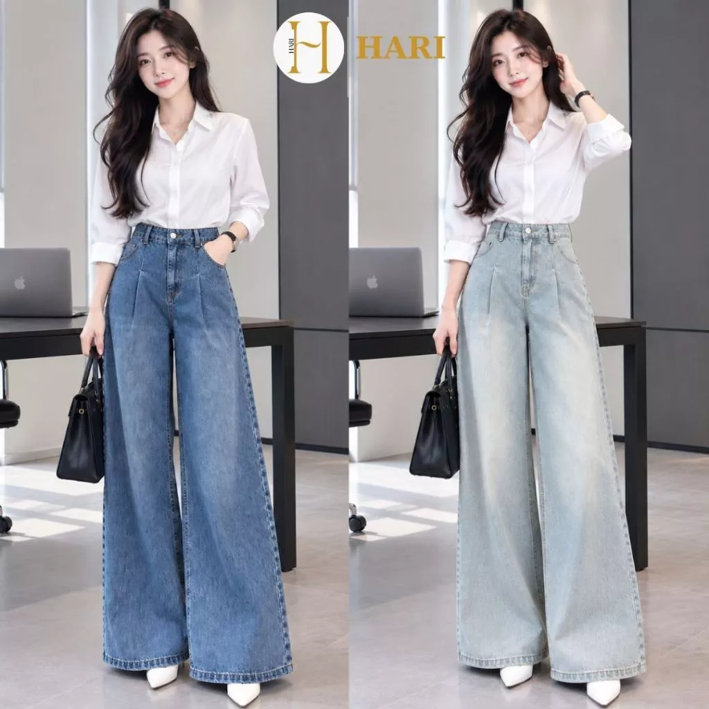 Quần Jean Nữ Ống Rộng Hari Lưng Cao Phong Cách