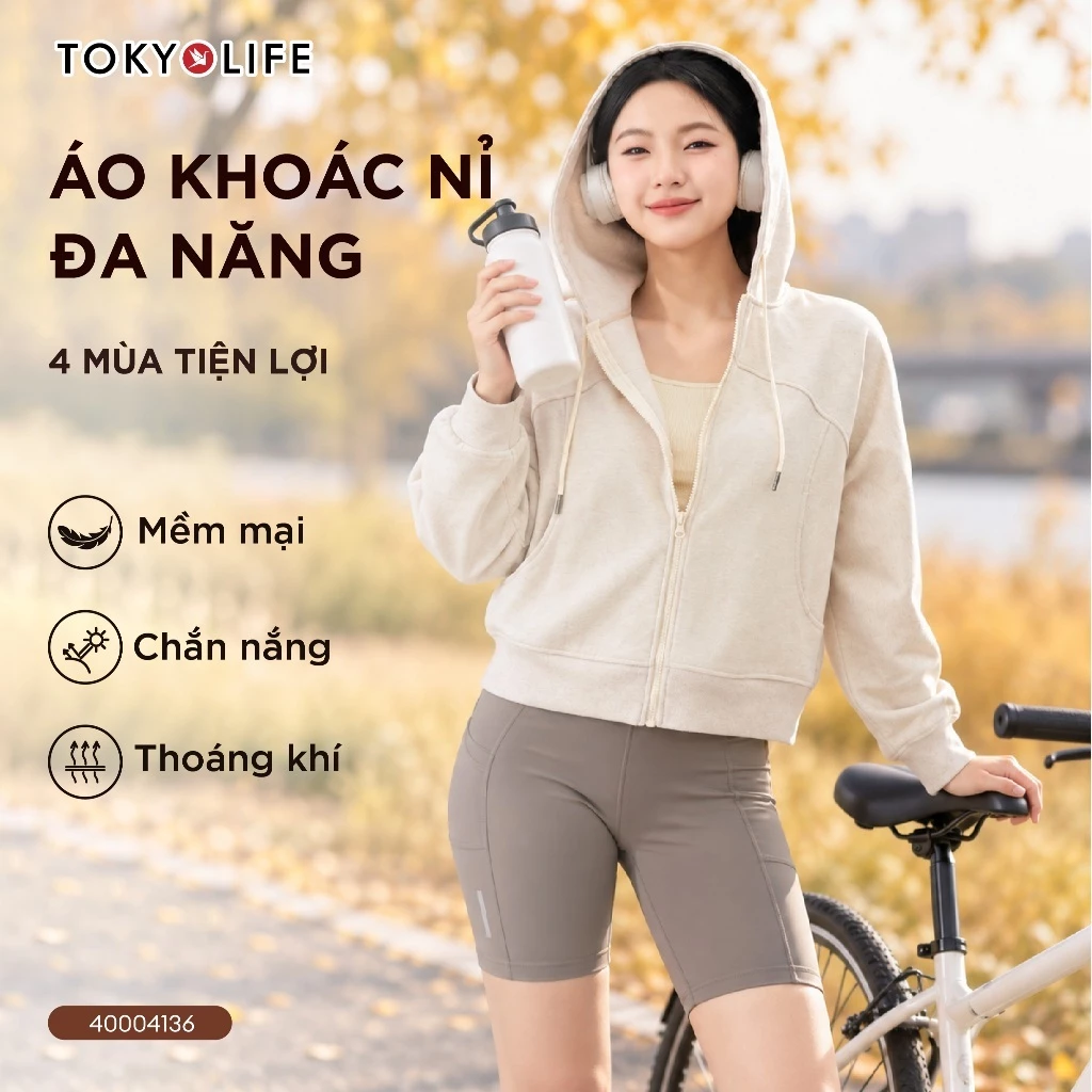 Áo Khoác Nỉ Hoodie Zip Nữ Form Boxy Vải Cotton Mềm Mại Thoáng Mát 40004136 - TOKYOLIFE