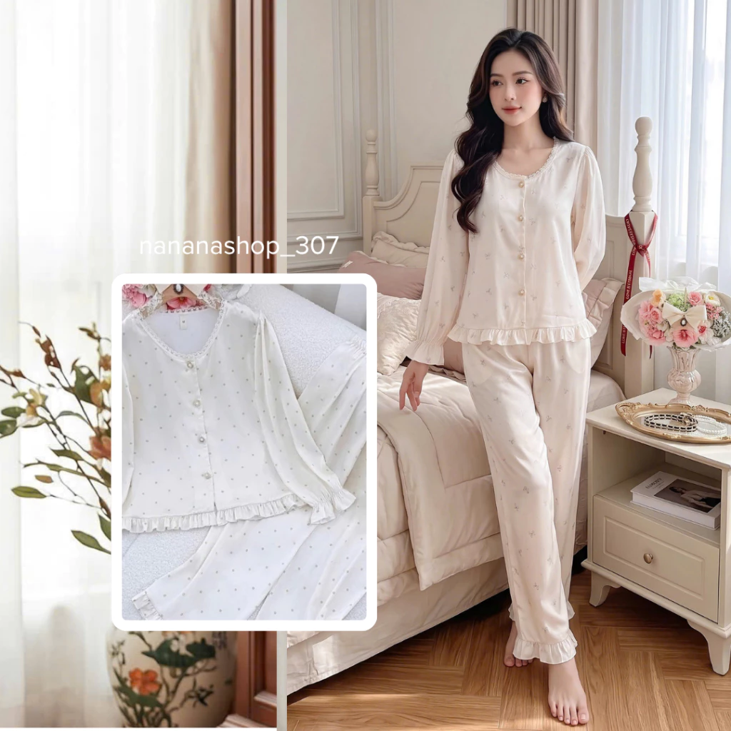 [CAO CẤP] Bộ đồ bộ nữ lụa mát mặc ở nhà đẹp tay dài quần dài pijama đẹp dễ thương