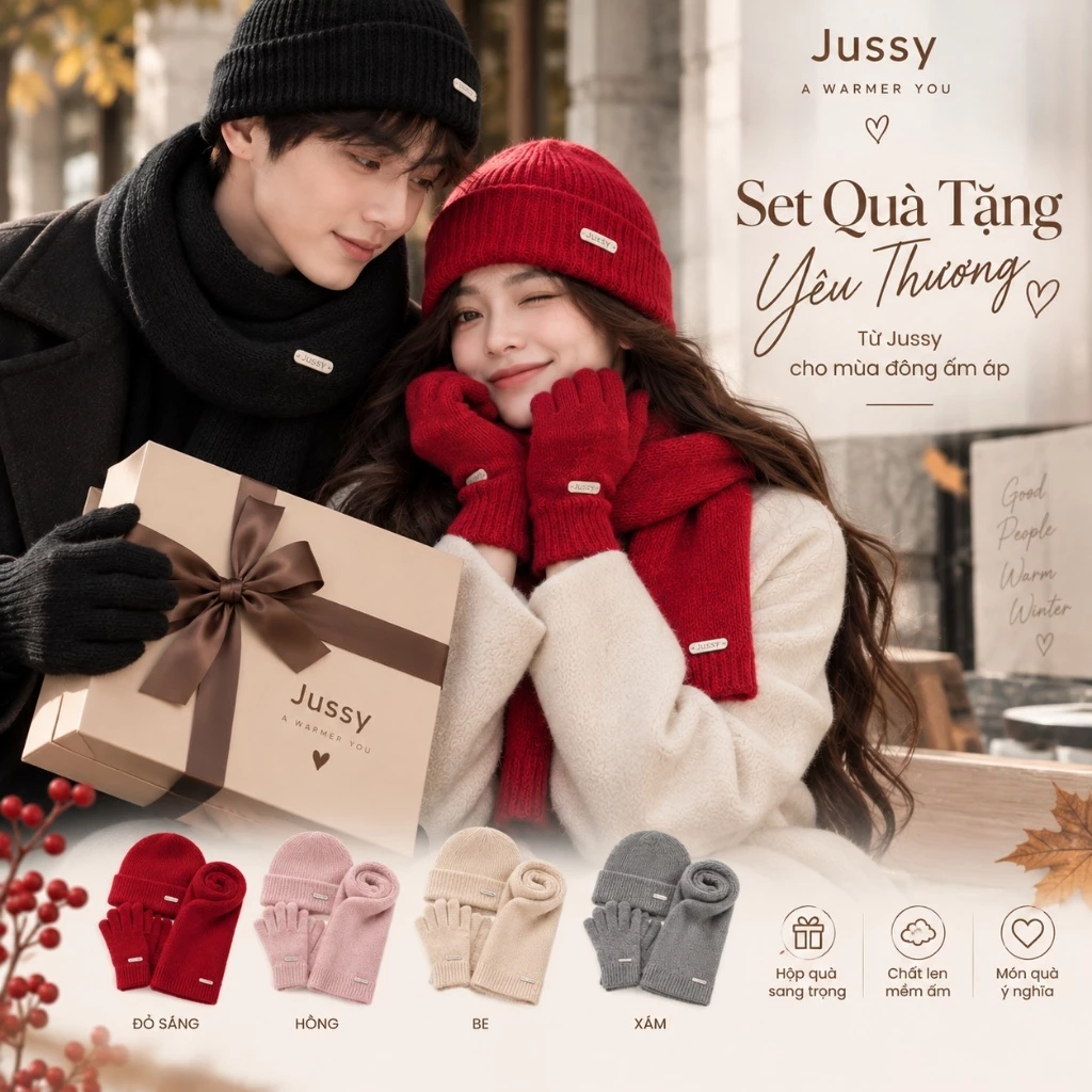 Set Quà Tặng Mùa Đông JK69 Jussy Official Khăn Len Mũ Len Găng Tay Bộ 3 Món Giữ Ấm Tặng Người Yêu Bạn Bè Người Thân